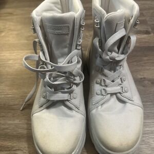 Dr. Martens Combs Women's White Canvas and Leather Lace up Combat Boots Size 10